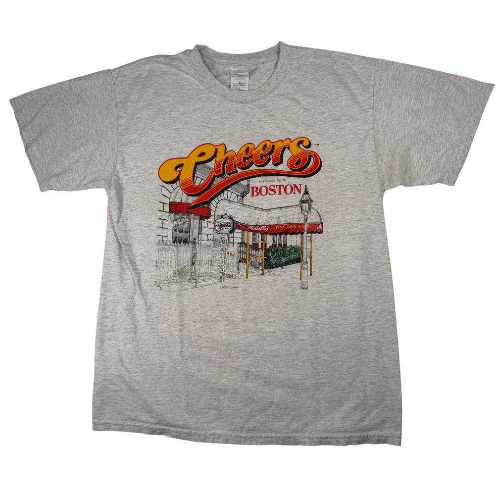 Cheers Boston T Shirt Medium Grey Vintage 2004 Graphic Tee Mens